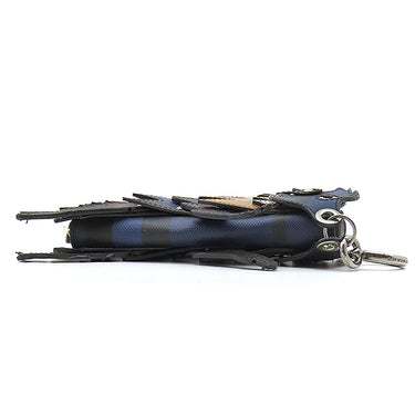 バーバリー BURBERRY ビースト コレクション ネイビー×ブラウン×マルチカラー レザー バッグチャーム シルバー金具 紺 茶 バーバリーチェック