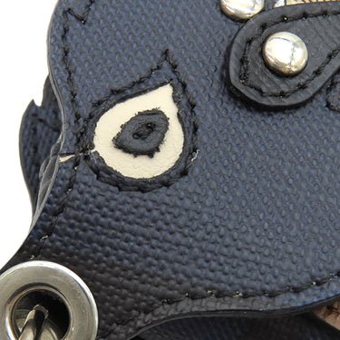 バーバリー BURBERRY ビースト コレクション ネイビー×ブラウン×マルチカラー レザー バッグチャーム シルバー金具 紺 茶 バーバリーチェック