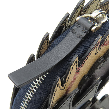 バーバリー BURBERRY ビースト コレクション ネイビー×ブラウン×マルチカラー レザー バッグチャーム シルバー金具 紺 茶 バーバリーチェック