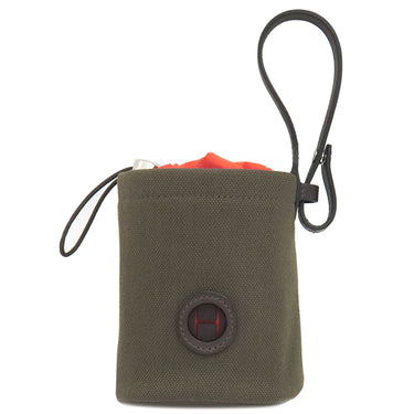 エルメス HERMES 犬用トリーツポーチ カーキ×フー コットンキャンバス レザー ポーチ シルバー金具 オレンジ ペット用品 お散歩バッグ