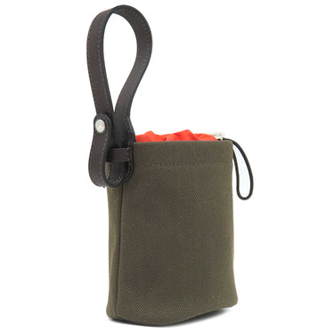 エルメス HERMES 犬用トリーツポーチ カーキ×フー コットンキャンバス レザー ポーチ シルバー金具 オレンジ ペット用品 お散歩バッグ