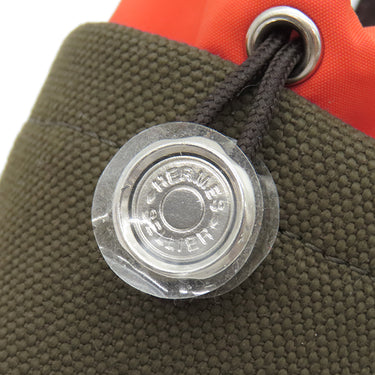 エルメス HERMES 犬用トリーツポーチ カーキ×フー コットンキャンバス レザー ポーチ シルバー金具 オレンジ ペット用品 お散歩バッグ