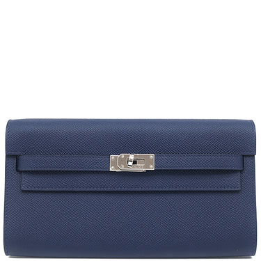 エルメス HERMES ケリーウォレット ロング トゥーゴー ブルーネイビー ヴォーエプソン 長財布 シルバー金具 紺 ショルダー