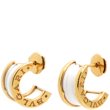 ブルガリ BVLGARI B-zero1 ビーゼロワン ホワイト×イエローゴールド K18YG セラミック ピアス 白 BVLGARI Au750 18K 18金 スパイラル コロッセオ