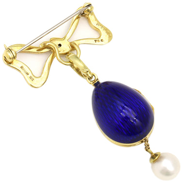 FABERGE ファベルジェ イースターエッグ チャーム イエローゴールド K18YG エナメル パール ダイヤモンド ブローチ