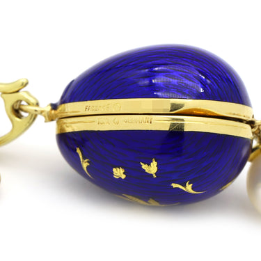 FABERGE ファベルジェ イースターエッグ チャーム イエローゴールド K18YG エナメル パール ダイヤモンド ブローチ