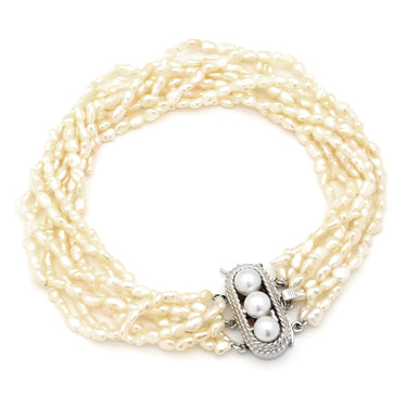 ノンブランド NON BRAND パール ７連 シルバーXパールホワイト K14WG パール ブレスレット