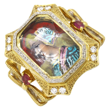 梶光夫 MITSUO KAJI ダイヤ ルビーリング マルチカラーXイエローゴールド K18YG K18WG ダイヤモンド クォーツ ルビー エマイユ リング 指輪 七宝 13.5号