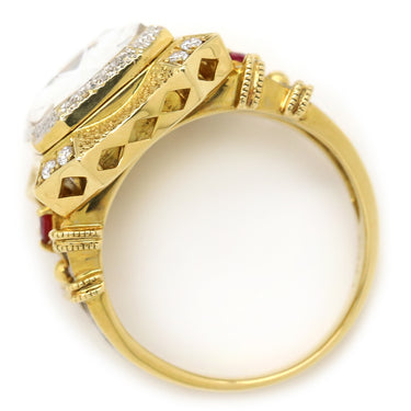 梶光夫 MITSUO KAJI ダイヤ ルビーリング マルチカラーXイエローゴールド K18YG K18WG ダイヤモンド クォーツ ルビー エマイユ リング 指輪 七宝 13.5号