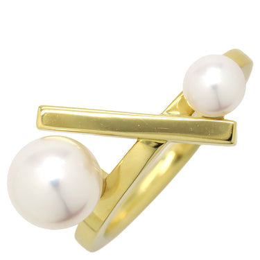 TASAKI TASAKI バランス クロス パールホワイトXイエローゴールド K18YG パール リング 指輪 真珠 2P 2粒 12号