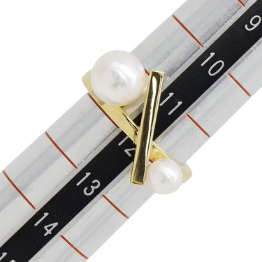 TASAKI TASAKI バランス クロス パールホワイトXイエローゴールド K18YG パール リング 指輪 真珠 2P 2粒 12号