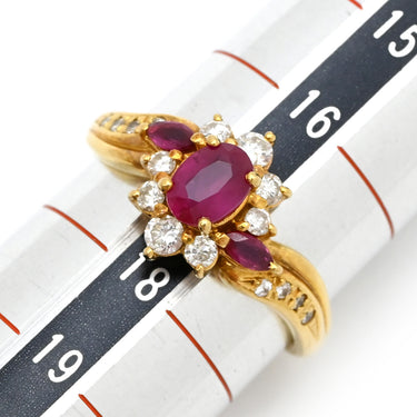 ノンブランド NON BRAND ルビー ダイヤ リング イエローゴールド K18YG ルビー ダイヤモンド リング 指輪 Au750 18K 18金 レッド 赤 17号