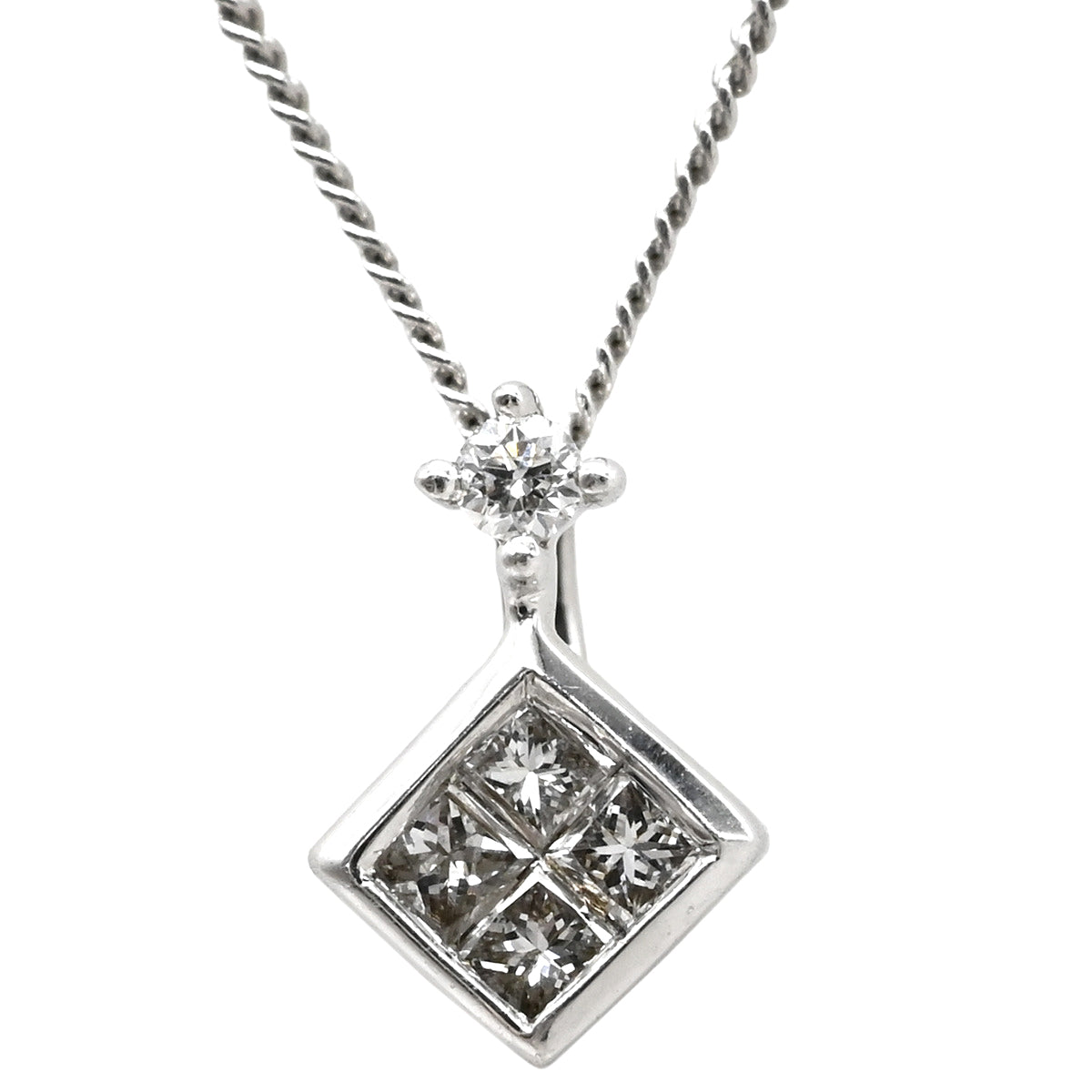 K18WG/K14WG ダイヤトップ ホワイトゴールドチェーンネックレス 44cm