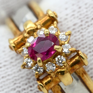 ノンブランド NON BRAND ルビー ダイヤリング イエローゴールド×プラチナシルバー K18YG Pt900 ルビー ダイヤモンド リング 指輪 Pt900 イエローゴールド プラチナ コンビ レッド 赤 11号