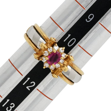 ノンブランド NON BRAND ルビー ダイヤリング イエローゴールド×プラチナシルバー K18YG Pt900 ルビー ダイヤモンド リング 指輪 Pt900 イエローゴールド プラチナ コンビ レッド 赤 11号