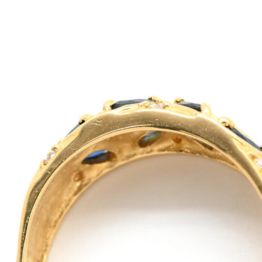 ノンブランド NON BRAND ブルーサファイア ダイヤ イエローゴールド K18YG サファイア ダイヤモンド リング 指輪 青 マーキスカット 18.5号