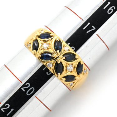 ノンブランド NON BRAND ブルーサファイア ダイヤ イエローゴールド K18YG サファイア ダイヤモンド リング 指輪 青 マーキスカット 18.5号