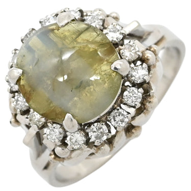 ノンブランド NON BRAND キャッツアイ ダイヤリング プラチナシルバー Pt900 クリソベリルキャッツアイ ダイヤモンド リング 指輪 猫目石 15号