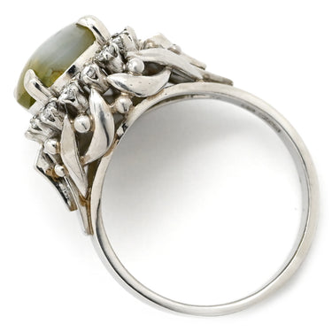 ノンブランド NON BRAND キャッツアイ ダイヤリング プラチナシルバー Pt900 クリソベリルキャッツアイ ダイヤモンド リング 指輪 猫目石 15号