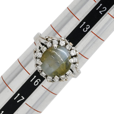 ノンブランド NON BRAND キャッツアイ ダイヤリング プラチナシルバー Pt900 クリソベリルキャッツアイ ダイヤモンド リング 指輪 猫目石 15号