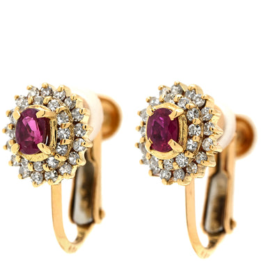 ノンブランド NON BRAND レッド×イエローゴールド K18YG ルビー ダイヤモンド イヤリング 赤 Au750 18K 18金 1P 1石 1粒 ルビー パヴェ ダイヤ オーバル