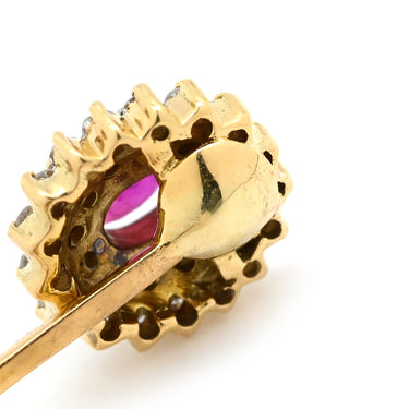 ノンブランド NON BRAND レッド×イエローゴールド K18YG ルビー ダイヤモンド イヤリング 赤 Au750 18K 18金 1P 1石 1粒 ルビー パヴェ ダイヤ オーバル