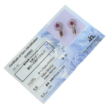 ノンブランド NON BRAND レッド×イエローゴールド K18YG ルビー ダイヤモンド イヤリング 赤 Au750 18K 18金 1P 1石 1粒 ルビー パヴェ ダイヤ オーバル