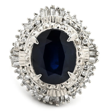 ノンブランド NON BRAND ブルーサファイア ダイヤ リング ブルー×プラチナシルバー Pt900 サファイア ダイヤモンド リング 指輪 青 パヴェダイヤ オーバル プラチナム 10号