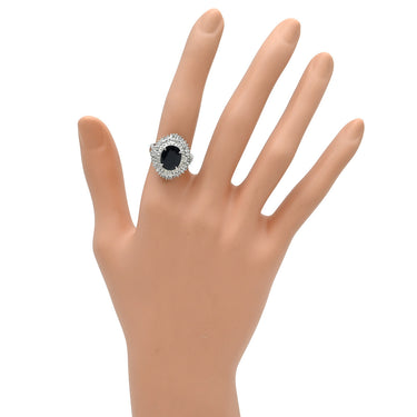 ノンブランド NON BRAND ブルーサファイア ダイヤ リング ブルー×プラチナシルバー Pt900 サファイア ダイヤモンド リング 指輪 青 パヴェダイヤ オーバル プラチナム 10号