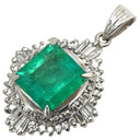 ノンブランド NON BRAND エメラルド ダイヤ エメラルドグリーン×プラチナシルバー Pt900 エメラルド ダイヤモンド ペンダントトップ 緑 ネックレストップ エメラルドカット スクエア プラチナム