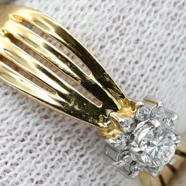 ノンブランド NON BRAND ダイヤリング イエローゴールドXプラチナシルバー K18YG ダイヤモンド Pt900 リング 指輪 フラワー 花 15号