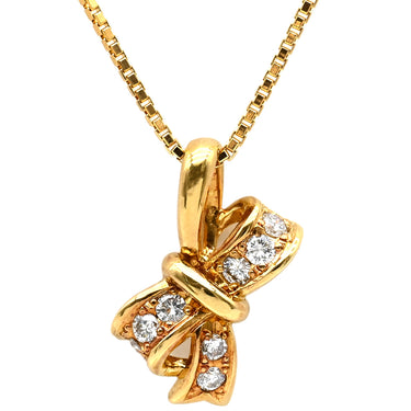 ノンブランド NON BRAND リボンモチーフ ダイヤペンダント イエローゴールド K18YG ダイヤモンド ネックレス 750 18K