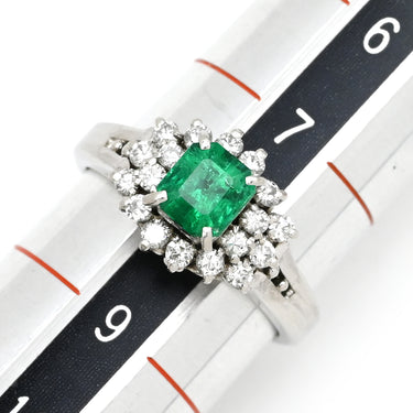 ノンブランド NON BRAND エメラルド ダイヤモンド リング プラチナシルバー Pt900 エメラルド ダイヤモンド リング 指輪 グリーン 緑 8号