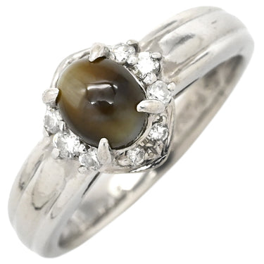 ノンブランド NON BRAND キャッツアイ ダイヤリング プラチナシルバー Pt850 クリソベリルキャッツアイ ダイヤモンド リング 指輪 猫目石 10.5号