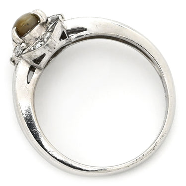 ノンブランド NON BRAND キャッツアイ ダイヤリング プラチナシルバー Pt850 クリソベリルキャッツアイ ダイヤモンド リング 指輪 猫目石 10.5号