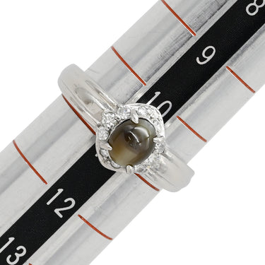 ノンブランド NON BRAND キャッツアイ ダイヤリング プラチナシルバー Pt850 クリソベリルキャッツアイ ダイヤモンド リング 指輪 猫目石 10.5号