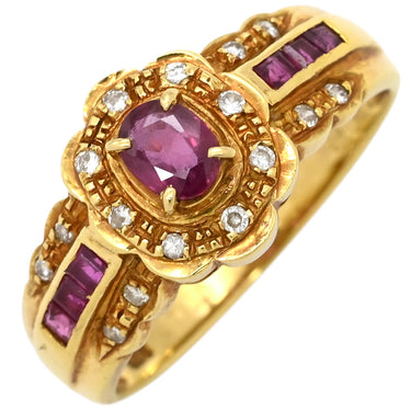 ノンブランド NON BRAND ルビー ダイヤ リング イエローゴールド K18YG ルビー ダイヤモンド リング 指輪 Au750 18K 18金 レッド 赤 ダイアモンド 12号