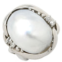 ノンブランド NON BRAND 白蝶パール ダイヤリング プラチナシルバー Pt900 パール ダイヤモンド リング 指輪 1粒 1P オーバル シルバー 10号