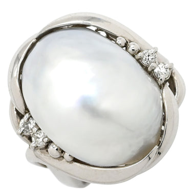 ノンブランド NON BRAND 白蝶パール ダイヤリング プラチナシルバー Pt900 パール ダイヤモンド リング 指輪 1粒 1P オーバル シルバー 10号