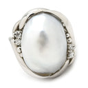 ノンブランド NON BRAND 白蝶パール ダイヤリング プラチナシルバー Pt900 パール ダイヤモンド リング 指輪 1粒 1P オーバル シルバー 10号