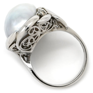 ノンブランド NON BRAND 白蝶パール ダイヤリング プラチナシルバー Pt900 パール ダイヤモンド リング 指輪 1粒 1P オーバル シルバー 10号