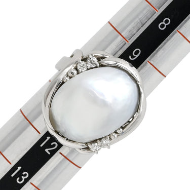 ノンブランド NON BRAND 白蝶パール ダイヤリング プラチナシルバー Pt900 パール ダイヤモンド リング 指輪 1粒 1P オーバル シルバー 10号