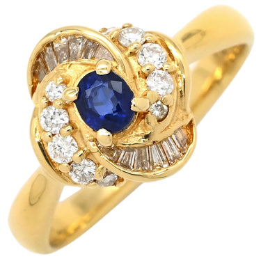 ノンブランド NON BRAND ブルーサファイア ダイヤリング イエローゴールド K18YG サファイア ダイヤモンド リング 指輪 18K 750 YG 10.5号