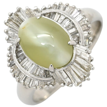 ノンブランド NON BRAND キャッツアイ ダイヤリング プラチナシルバー Pt900 クリソベリルキャッツアイ ダイヤモンド リング 指輪 猫目石 14.5号