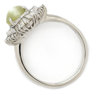 ノンブランド NON BRAND キャッツアイ ダイヤリング プラチナシルバー Pt900 クリソベリルキャッツアイ ダイヤモンド リング 指輪 猫目石 14.5号