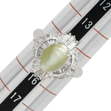 ノンブランド NON BRAND キャッツアイ ダイヤリング プラチナシルバー Pt900 クリソベリルキャッツアイ ダイヤモンド リング 指輪 猫目石 14.5号