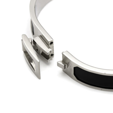 エルメス HERMES バングル ジェット ブラック×シルバー メタル エナメル ブレスレット H