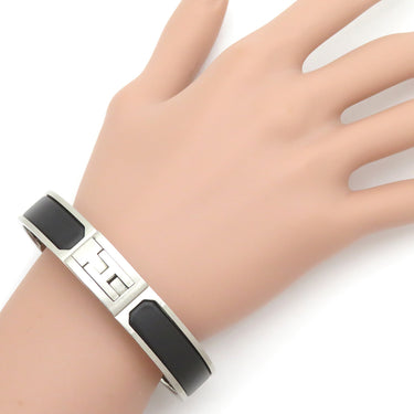 エルメス HERMES バングル ジェット ブラック×シルバー メタル エナメル ブレスレット H