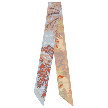 エルメス HERMES ツイリー シエル×ベージュローズ×ヴァーミリオン シルク スカーフ 【LE CHARME D'ORPHEE/オルフェウスの魅力に誘われて】