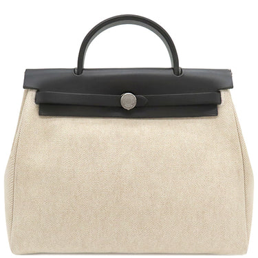 エルメス HERMES エールバッグPM 31 ナチュラル×ブラック トワルアッシュ トワルオフィシエ ヴァッシュハンター 2WAYバッグ マットシルバー金具 黒